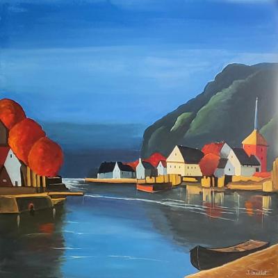 Les berges rouges œuvre de Jacques Guillet Artiste Peintre